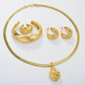 Export Coated 18K Gold Set Middle East Dubai Accessory Bronze Ba Necklace Earrings Set Ring Bangle 4-Piece Set Fashionable