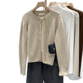 Women's Fall-Winter Designer Minimal Knit Wool Crew Neck Sweater + Cardigan + Top 202 - Green