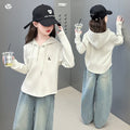 Girls' Zip Hoodie & Loose Curved Jeans Set - Spring/Fall