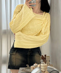 Women's Korean Fashion Long Sleeve Drawstring Knit Top + Tank Top + Camisole 2-Piece - White