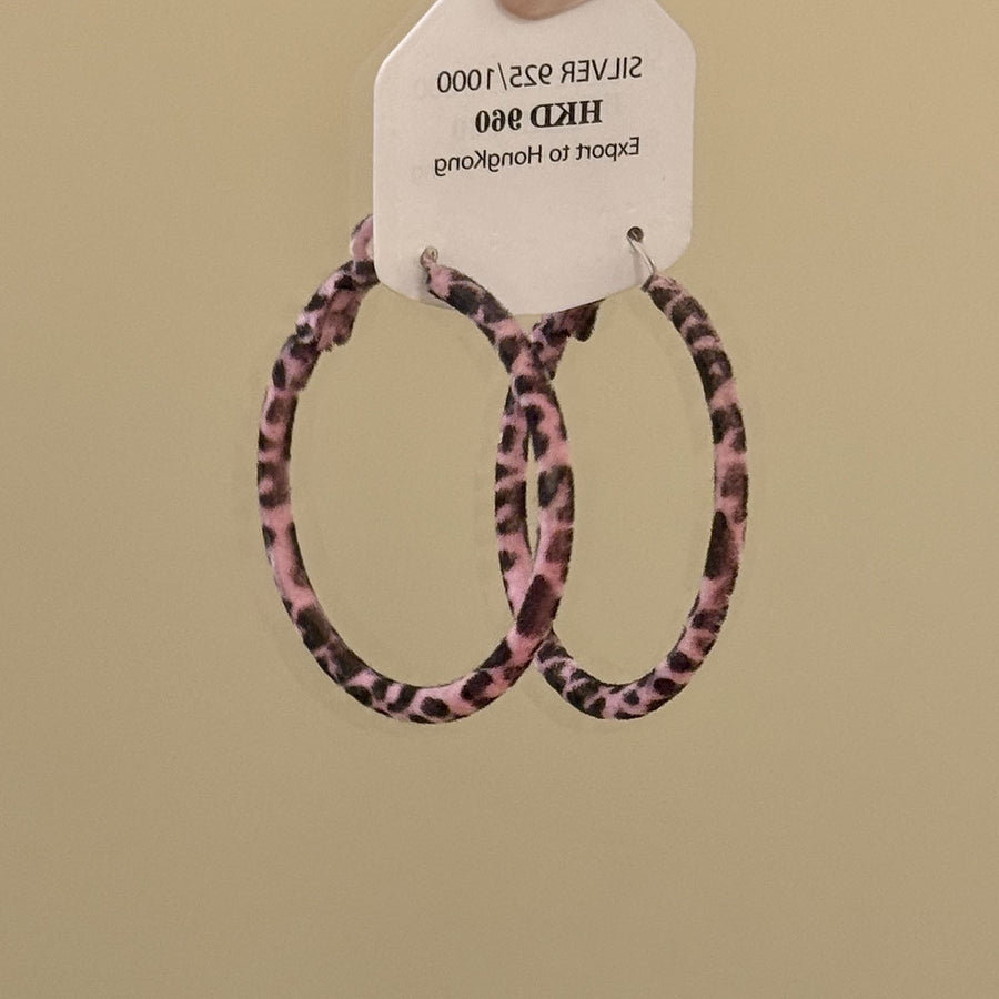 Vintage Leopard Print Velvet Pendant Hoop Earrings - view 8