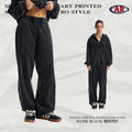 AR Men's American Retro Fleece 430G Washed Distressed Batik Curved Leg Pants