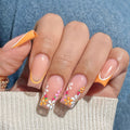 Summer Color-Block Press-On Nails - Floral Design, Reusable & Easy to Apply
