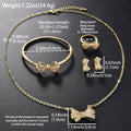 Overseas Dubai Gold 18K Necklace Earrings Set Ring Bracelet Set Bow Cubic Zirconia Design Detail Clavicle Chain Accessory Set