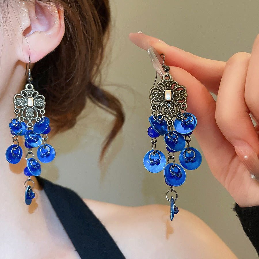 Blue Gradient Shell Round Earrings - view 8
