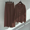 Women's 2026 Retro Plus Size Linen Cotton High Waist Loose Shirt + Pants 2-Piece Set - Pink