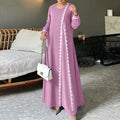 Women's Casual Fashion Long Sleeve Lace Trim Loose Dress 2026 | Elegant Summer Dress - Blue