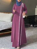Women's Fall Casual Long Sleeve Patchwork Lace Trim Loose Dress 2026 - Blue
