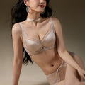 3357套装柔光缎面无痕网纱聚拢中薄BC杯软圈侧收内衣女调整型文胸