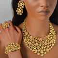 Dubai Overseas 18K Gold Necklace Earrings Set Bracelet Ring Net Bead Strand Rhinestone India Ni Day Profit Asia Jewelry Set