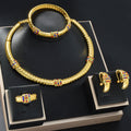 Dubai New Overseas 18K Chinese Style Plain Band Rhinestone Necklace Bracelet Set Earrings Ring Middle East Trendy Accessory Set