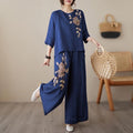 Summer Hong Kong Fashion Linen Cotton Embroidered Heavy Pants Set
