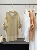 Summer Korean Slimming Tencel Lace Patchwork Sun-Protection Loose Cardigan + Shirt