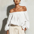 Casual Linen Cotton Lantern Sleeve Off-Shoulder Lantern Shirt