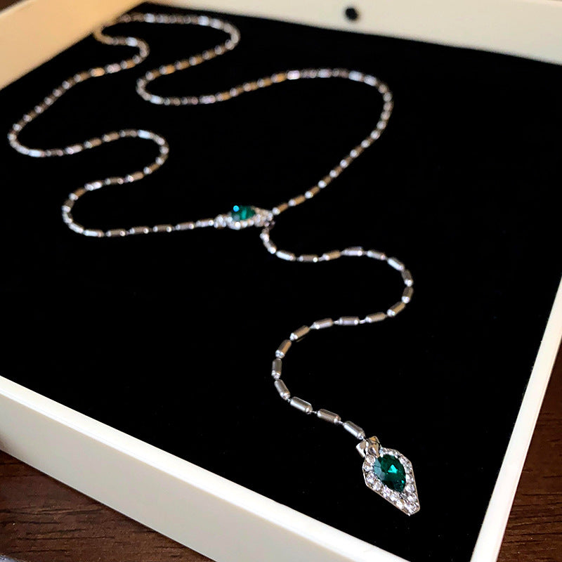 Silver Snake Chain Rhinestone Necklace - view 2
