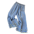Fashion Versatile Lace Embroidered High Waist Loose Straight Leg Wide Leg Pants + Pants