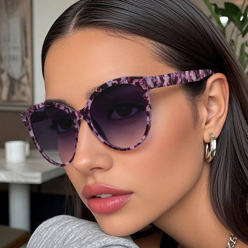 Round Cat-Eye Women New Fashionable Contrast Sunshade Glasses Western Retro Men ins Premium Sunglasses