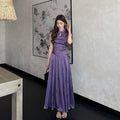 Women's Summer New Chinese Acetate Qipao Dress + Skirt + Top 2-Piece Set 2026 - Purple