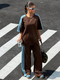 2026 New Street Style Casual Set, Loose Short Sleeve Tee + Side-Stripe Wide Leg Pants
