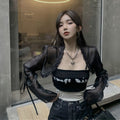 Women's Black Ruffle Cropped Sun Protection Cardigan
