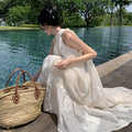 French Style Off-Shoulder Halter Dress, Fairy Princess Beach Vacation Long Dress