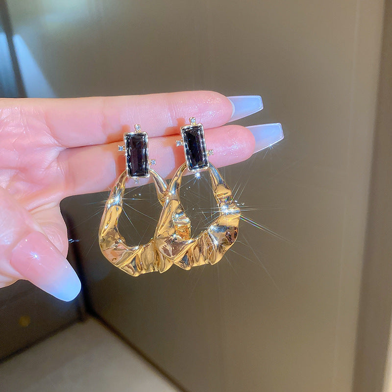 Twisted Square Pleated Statement Stud Earrings - view 8