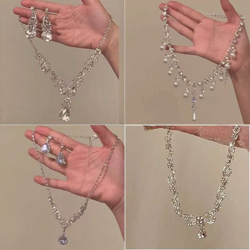 Star Fall One Room ~ Teardrop Fringe Jewelry Set Light Luxury Niche Banquet Clavicle Chain Wedding Gathering Ambience Necklace