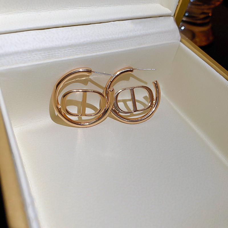 Silver-Post Round Geometric Metal Stud Earrings - view 4