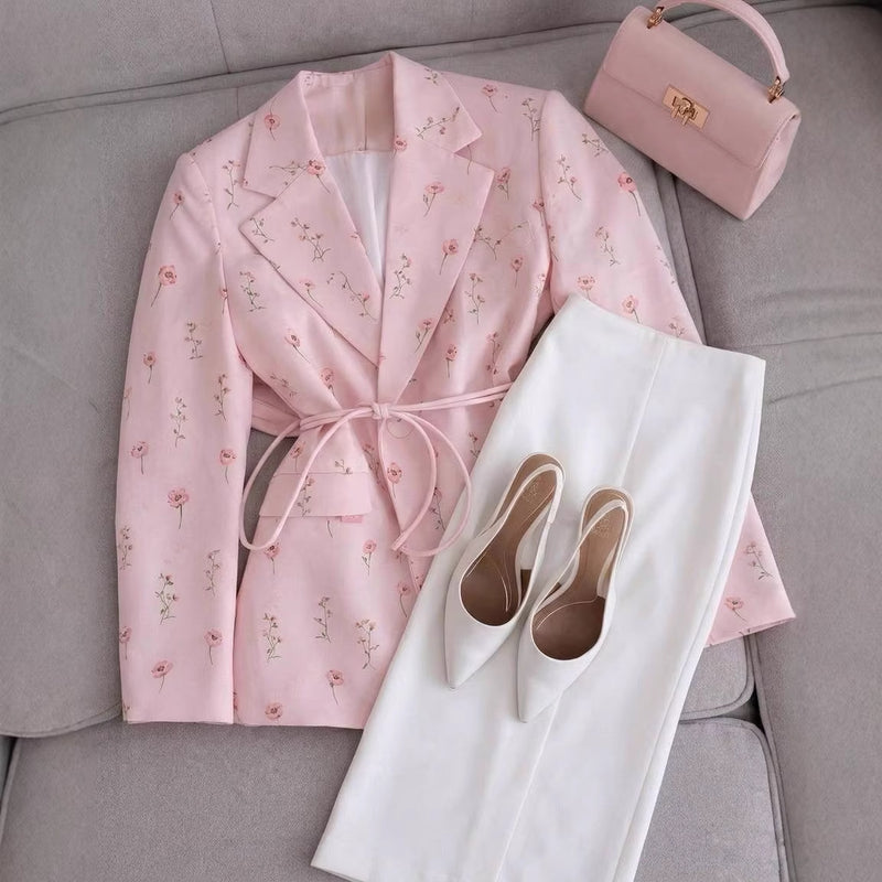 2026 Spring-Summer Casual Tie-Waist Floral Blazer Top