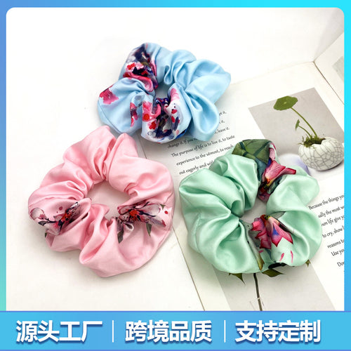 New Fabric Art Satin Printed Large Cord Hair Tie Simple Versatile Tie Head Hair String Hair Tie Custom Versatile Large Cord Hair Tie