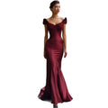 Off-Shoulder Satin Mermaid Evening Gown - Slim Fit Banquet Toasting Dress