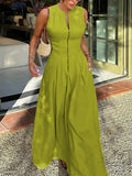 Women's Office Fashion Sleeveless High Waist Fitted Dress + Long Skirt 2026 - Green