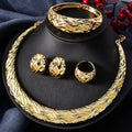 Western Bestseller Overseas 18K Metal Wave Pattern Moon Necklace Earrings Set Bangle Ring Middle East Women Set