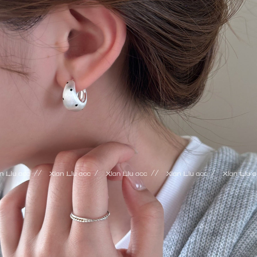 Brushed Metal Polka Dot Huggie Earrings - view 4