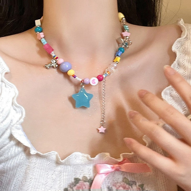 Dopamine Colorful Glass Bead Flower Necklace - view 9