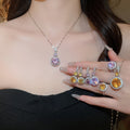 Bordeaux Manor Pink Yellow Coating Geometric Jewelry Set Light Luxury Niche Clavicle Chain Clear Cold Gentle Breeze Necklace Women