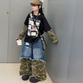 Girls' Faux Layered Camo Tee Wide-Leg Pants Street Set
