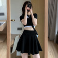 Spring-Summer Korean Plus Size High Waist Elastic Skirt + Pleated Skirt + Short Skirt