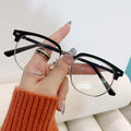Prescription Glasses Browline Frame Anti-Blue Plano Retro Frame Men Formal Casual Trendy Tech Prescription Sunglasses