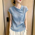 Summer Elegant Slimming Short Sleeve Tie-Front Asymmetric Shirt