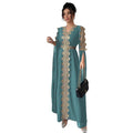 Women's Vacation Elegant Embroidered Long Sleeve V-Neck Dress + Long Skirt 2026 - Peacock Blue