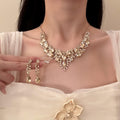 Fall Day Champagne Rhinestone Heavy-Duty Teardrop Necklace Light Luxury Niche Clavicle Chain Banquet Party Noble Jewelry Set