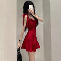 Hot Girl Red Camisole Short Dress, Fitted Design