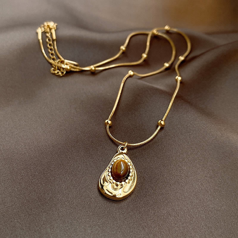 Brown Tiger's Eye Butterfly Pendant Necklace - view 10