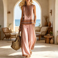 Women's Bohemian Ethnic Sleeveless Printed Color-Block Set 2026 - Pink