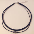 Western Personality Harajuku Minimalist Leather Wax Cord Silver Plated Bead chocker Choker Women Double-Layer Necklace Bead Collar
