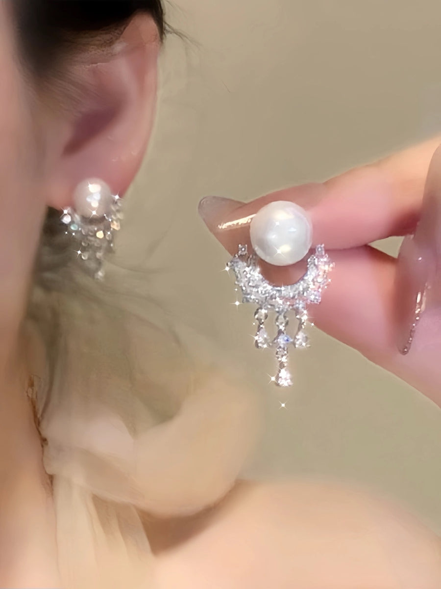 French Shell Circle Pearl Hoop Earrings - view 11