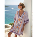 Bohemian Print V-Neck Loose Beach Dress, Summer Sun Protection