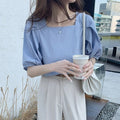 Summer French Unique Puff Sleeve Short Sleeve Square Neck Lightweight Shirt