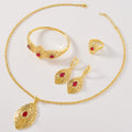 Overseas Dubai Gold 18K Necklace Earrings Set Ring Bracelet Set Ethiopia Women Banquet Jewelry Set Bead Gem